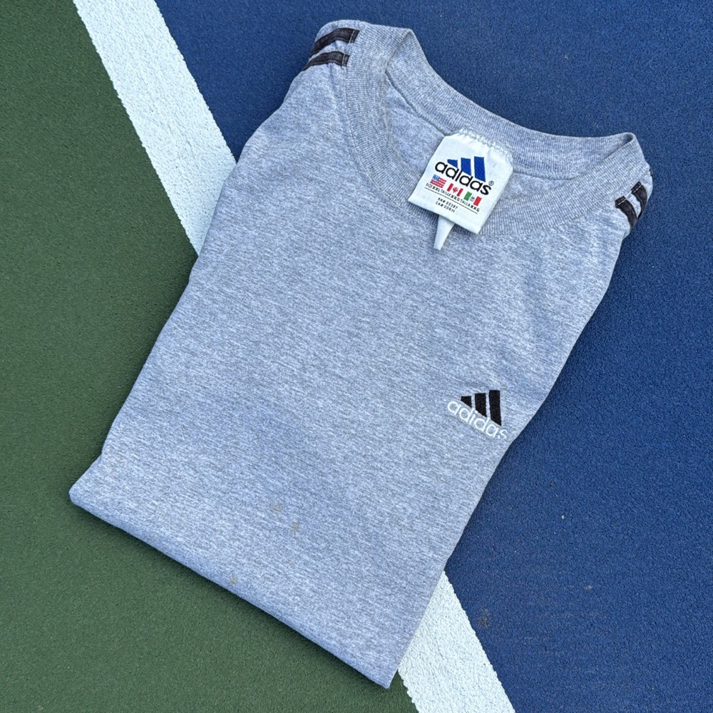 Vintage 1990s Adidas Gray shoe sleeve T-Shirt arm sleeve 3 stripe hit rare XL